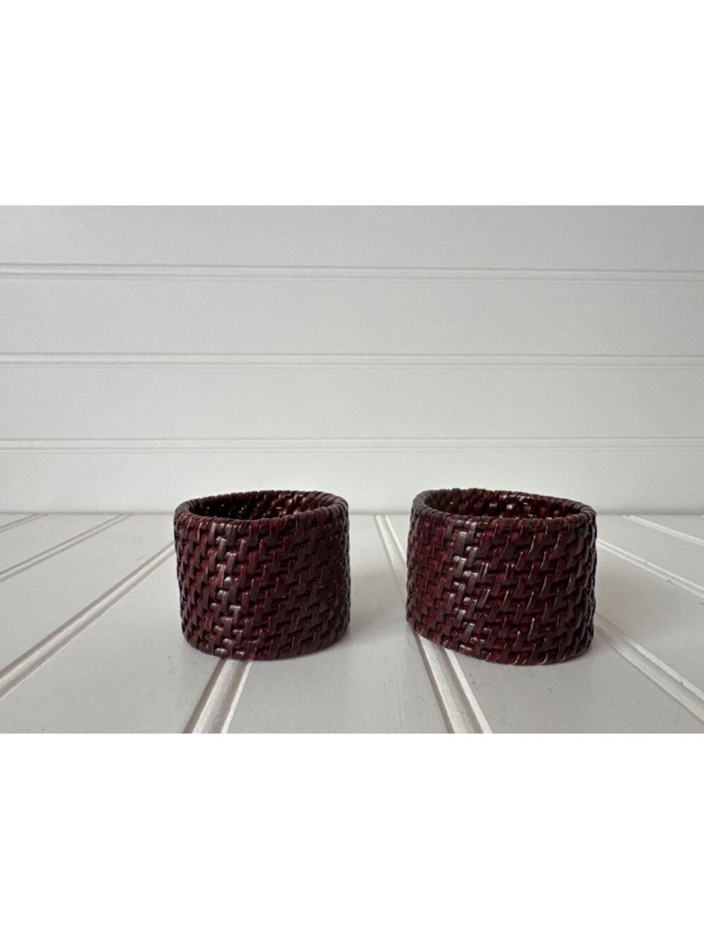 Woven Brown Rattan Napkin Rings Rustic Style Set Of 2 Boho Rustic Durable Decor